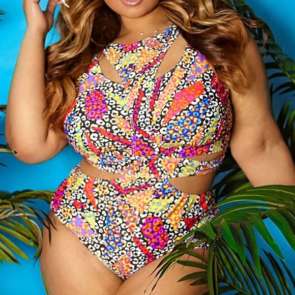 Ethnic Print Plus Size One Piece Swimsuit Bikini - Picture 10 of 12